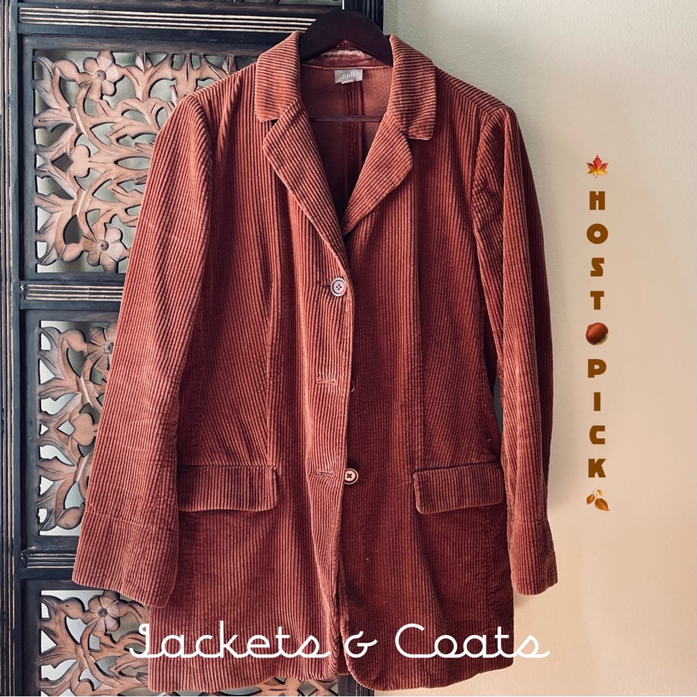 J JILL Corduroy Jacket Blazer Velour Trim Brown Cotton M 🎉HP🎉